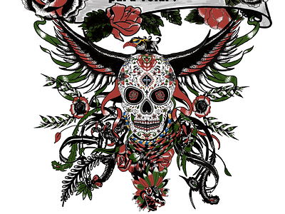 Tattoo design black dark digital art digital painting horror illustration owel painting red skeleton snake spanish tattoo tattoo design visual art