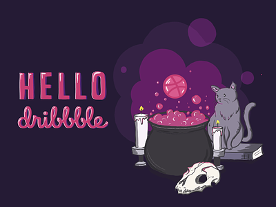 Helllo, Dribbble! cat debut debut shot design first shot hello hello dribbble illustration witch