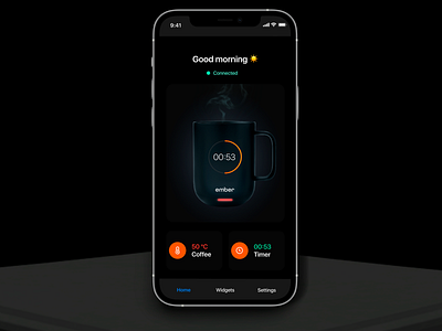 Smart mug 3d app design dark ui design ios ios app orange ui uidesign