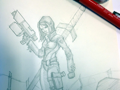 Character Sketch action codeword deadman comic illustration katana sword