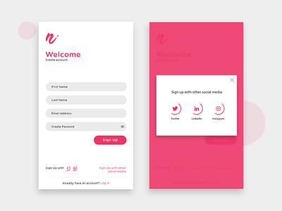 Sign up with social media app concept create account design flat inspiration popup portfolio signup social media app ui ux
