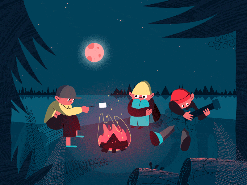 Kids around a campfire at night after effects animation 2d motion design school