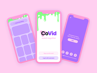 CoVid - Watch Together (socially distanced) 90s app app design apple co streaming covid cowatching joke mobile design mobile ui mobile ux movie movie app social socialmedia streaming ui video watch watching