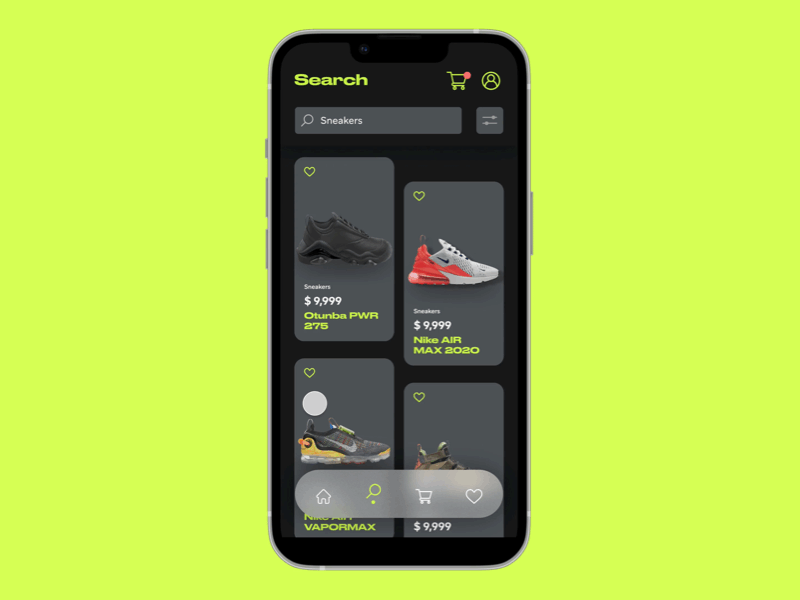 Sneaker Store Page Interactions interaction design