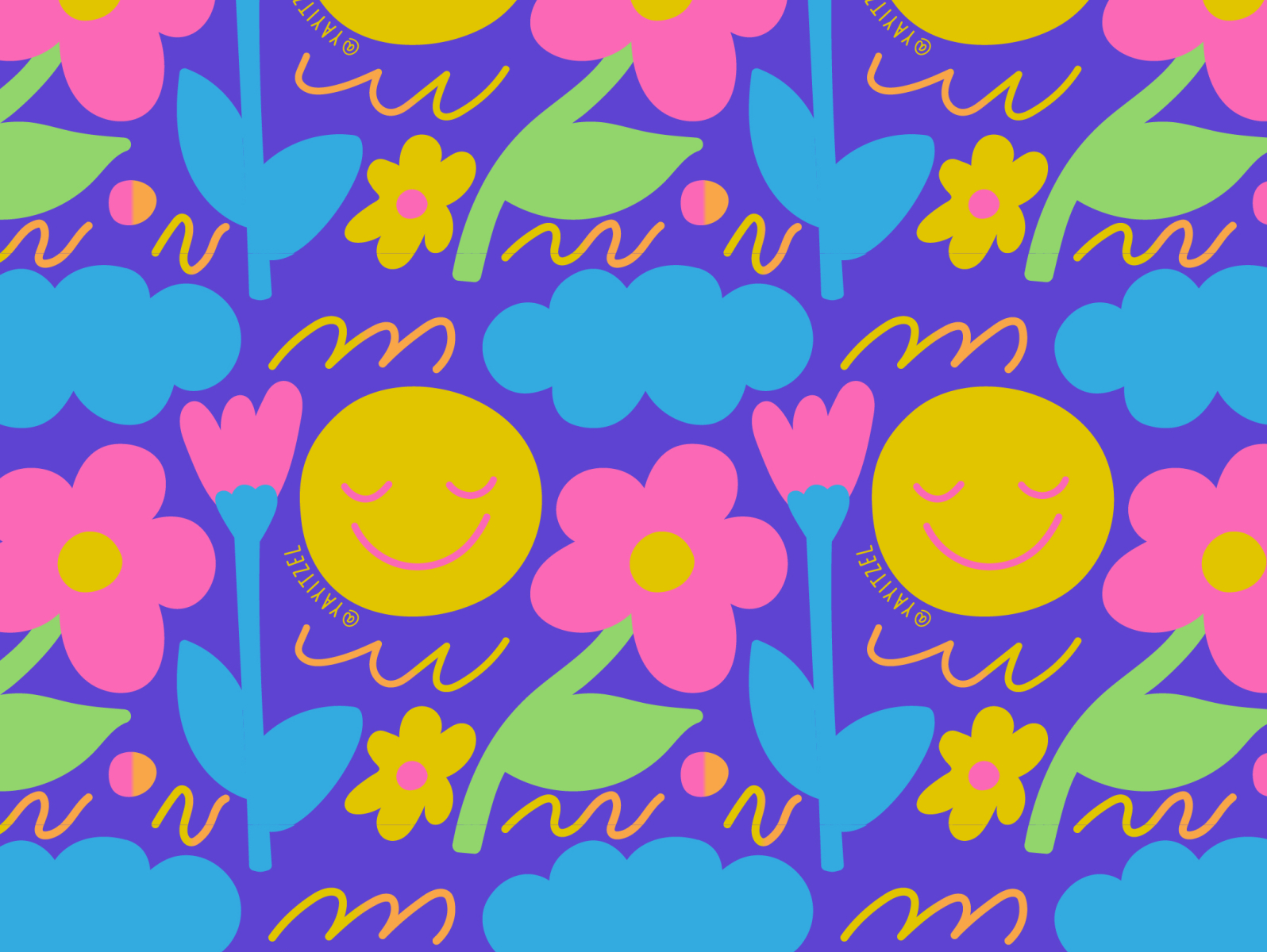Smiley Flower Fabric Wallpaper and Home Decor  Spoonflower