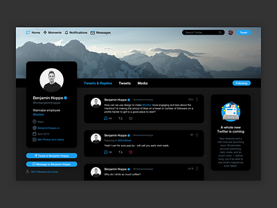 Daily UI 006 - User Profile pt 2 dailyui dark app dark mode dark theme dark ui design minimal twitter ui ux web web app web app design webdesign website