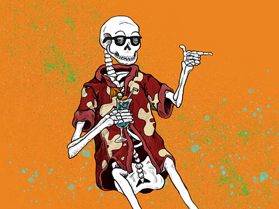 "You can relax when you're dead" booze illustration skeleton skull summer