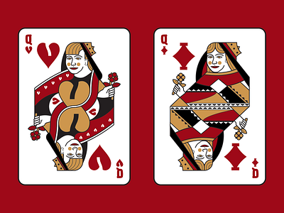 Red Queens design diamonds hearts illustration playing cards queens red