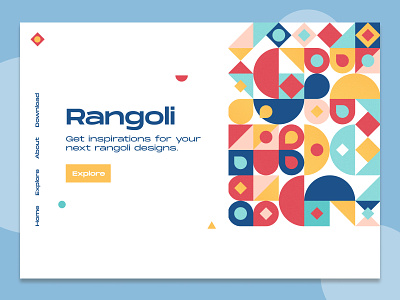 Rangoli App clean ui design designtrends landingpage minimal modern design pattern design patterns rangoli ui uidesign uxdesign vertical navigation webdesign