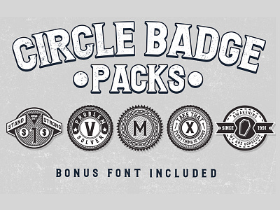 5 Circle Badges + Bonus Font badges circle emblem font graphic packs promo typeface typography vector