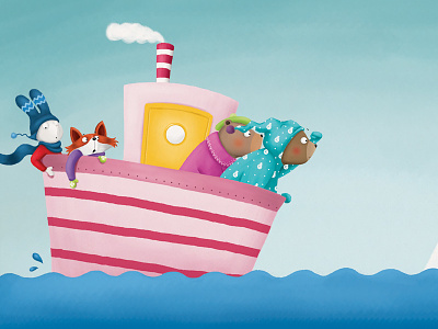 Off to the North Pole childrens book digital illustration funny animals north pole picture book ship snorybear