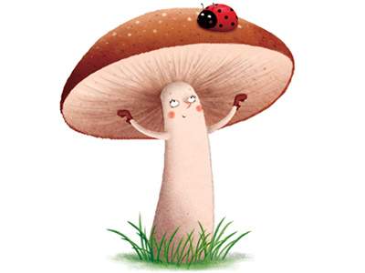 Detail from the aplhabet poster for kids childrens illustration cute character digital illustration ladybug mushroom