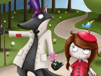 Little Red Riding Hood meets Big Bad Wolf art children digital fairytale grimm illustration storybook