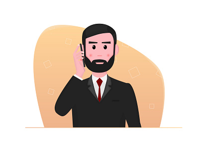 bizzznessman business call cute flat illustration man orange phone vector