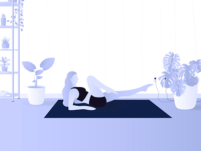Workout Routine 02 blue fitness girl illustration lady plants sport vector woman workout yoga
