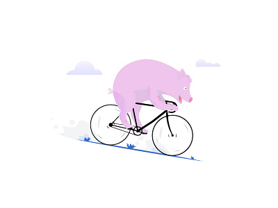 Pig riding animal bike cute design flat illustration pig ride vector