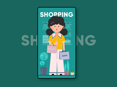 shopping girl branding flat icon illustration ui