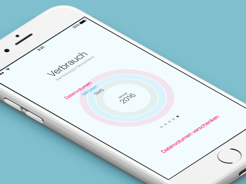 Give Data Volume App dashboard graph 3d touch mobile data volume vodafone o2 telekom prototyp ux ui ios ui design