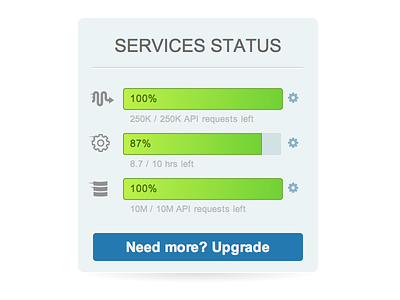 Services Status amount bar dashboard interface iron.io progress resourses service status ui