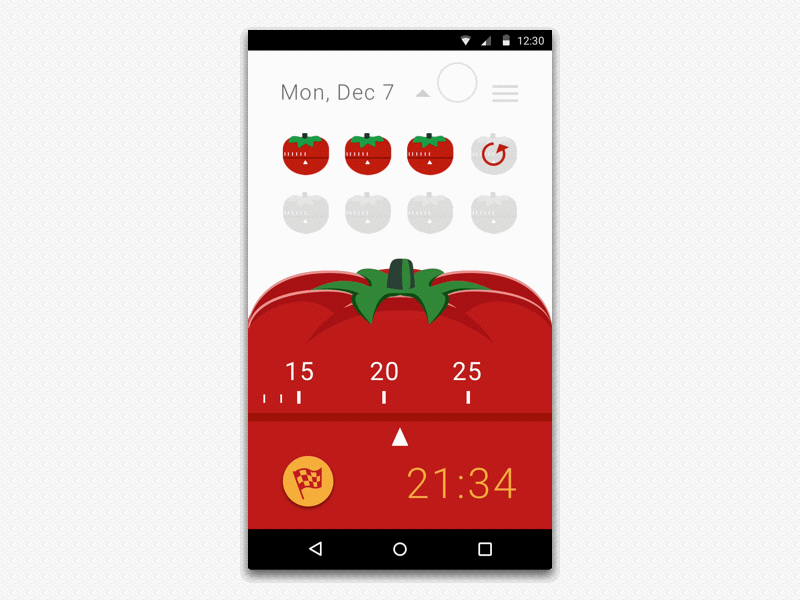 Pomodoro Mobile App application calendar mobile pomodoro animated prototype timer android ios iphone