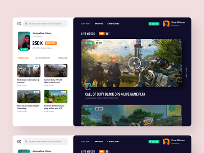 Game Play Live Website creative design dribbble game home page homepage landingpage live menu online play player popular search tabs tiles trending ui ui ux website