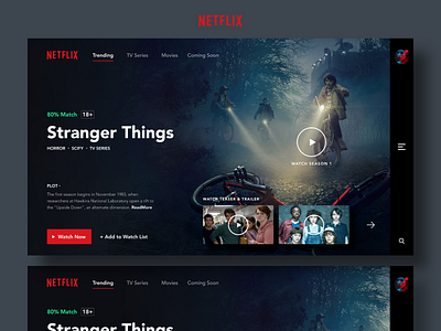 Netflix Web Redesign button concept creative dark homepage horizontal scroll landing page menu netflix resdesign research scroll strangerthings tabs toggle trending ui ux video website