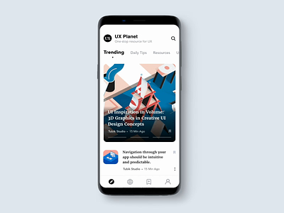 UX Planet App Interaction add aftereffects andoid animated animation app attempt bookmark concept creative dribbble homepage interactive ios landingpage scroll animation tabs ui ux