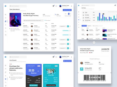 Manage Events Dashboard cards chart clean ui creative dashboard ui design designinspiration dribbble events landingpage live table tabs ticket ui uitrends userinterface ux webdesign website