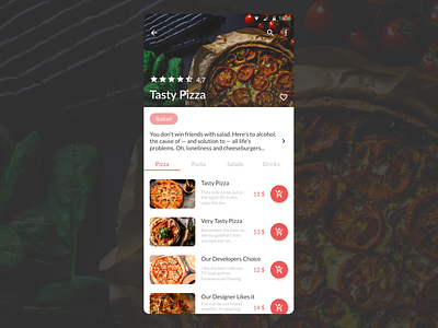 DailyUI 043 - Food/Drink Menu dailyui design drinks menu food and drink food menu mobile app design pizza