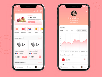 Marketplace & Profile screens appdesign categories home screen profile ui uidesign