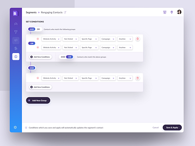 Segment Creation Screen for Marketing Software