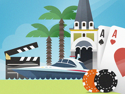 Côte d'Azur beach cannes casino cinema france gambling illustration montecarlo nice vector yatch