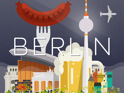 Berlin architecture beer berlin bratwurst buildings easyjet germany illustration plane sausage travel vector