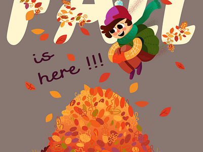 Postcard: "Fall is here!!!" character design illustration polygraphic design postcard