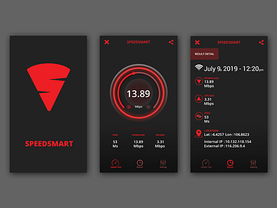 Speedtest App ( SpeedSmart ) app apps apps design black clean dashboad flat inspiration interface logo material speedometer speedtest ui uiux ux © merix yudantia