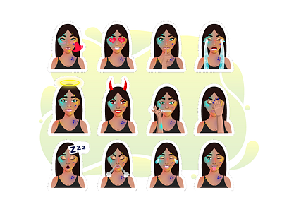 Fetemoji girl adobe illustrator character design digital art emoji emoji set illustration illustrator sticker sticker art vector