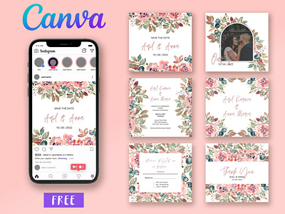 Wedding invitation template and social media post.