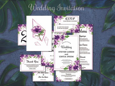 wedding invitation set "theme anemone purple"