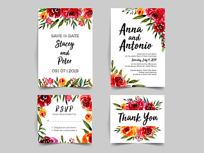 wedding invitation set with watercolor rose bouquet card design floral frame illustration invitation invite leaf rose vector watercolor wedding