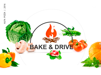 Logo Bake & Drive bake bonfire branding drive flame identity logo logotype pizza style typography wordmark vegetables