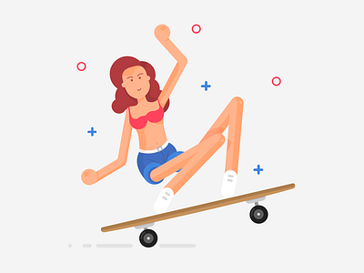 Girl on a skateboard flat girl illustration life skateboard sketch ui vector