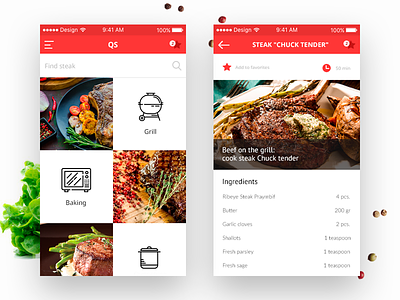 QS app cooking design food meat minimal mobile rdc steak ui ux