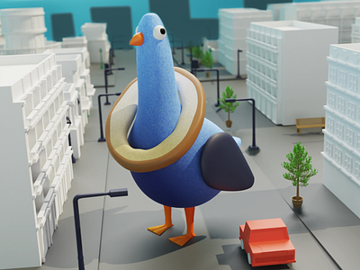 City destroyer 3d 3d city 3d cityscape 3d model animal art animal character animal illustration blender blender art cute cute illustration illustration low polygon pigeon pigeon character