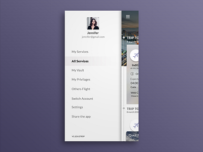 Drawer Menu airport android animation app apple booking app branding creative design design drawer menu illustrator ios logo menu bar photoshop screen uiux vector web web app design