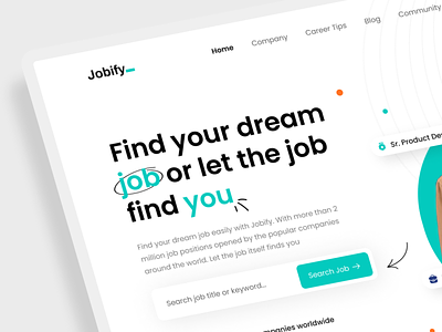 Jobify - Job Finder Hero Page 💼 app find job find job landing page hero page hero section job job app job finder job portal landing page minimal ui ux web website design