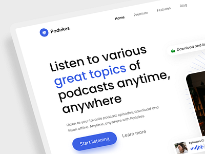 Podekes - Podcast Hero Section 🎤 app hero page hero section landing page minimal podcast podcast app spotify ui ux web