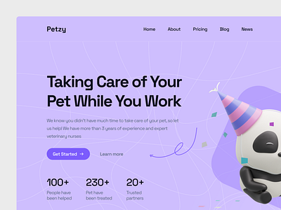 Petzy - Pet Care Hero Page 🐱‍💻 3d app hero page landing page minimal pet app pet care ui ux web