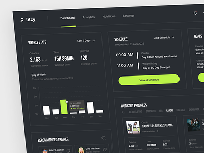 Fitzy - Fitness Dashboard 🏃 admin analytics app chart dashboard dashboard design design fitness fitness app management minimal statistic ui ux web workout
