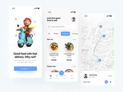 Mams - Food Delivery App 🍜 3d 3d character app app design delivery app food food app food delivery minimal mobile mobile app ui ux