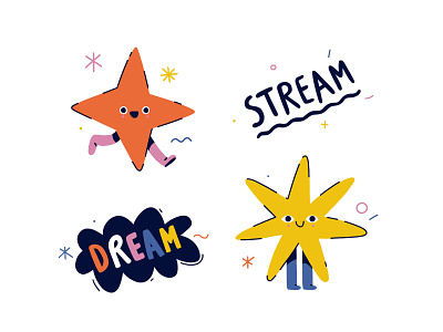 Dream stream branding character design design digital art editorial illustration flat illustration ipad pro pro create sticker design ui